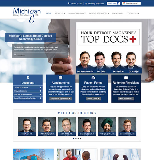 Michigan Kidney Consultants website homepage